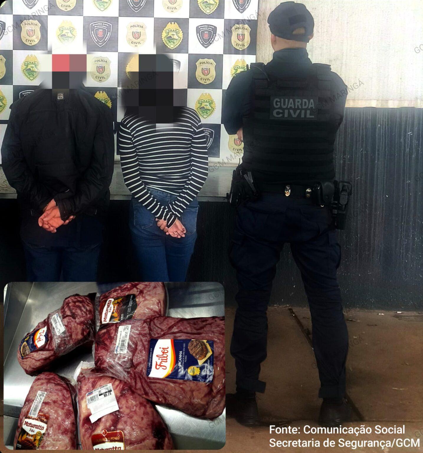Guarda Civil Municipal de Maringá prende casal suspeito de furtar peças de picanhas de supermercado
