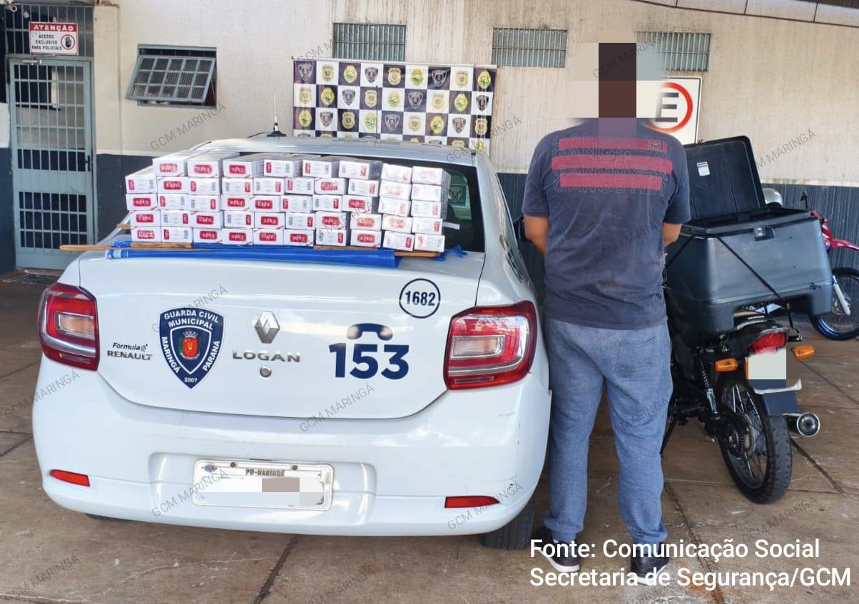 Guarda Civil Municipal de Maringá prende homem com carga de cigarros ilegais e moto com mais de R$ 60 mil em dívidas