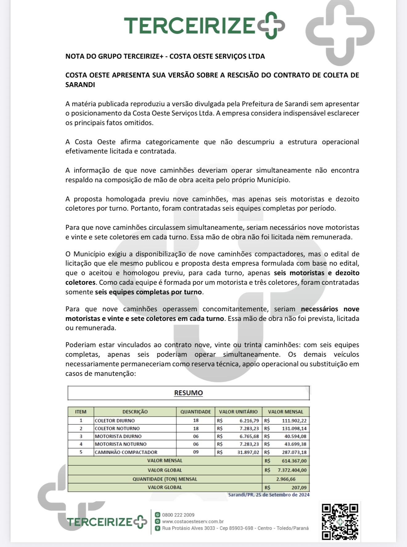 Após repercussão, Costa Oeste se manifesta sobre mudança na coleta de lixo em Sarandi